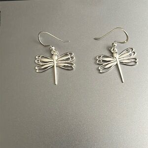 Dainty Sterling Silver Dragonfly Earrings With 925 Fish Hook Ear Wires.
